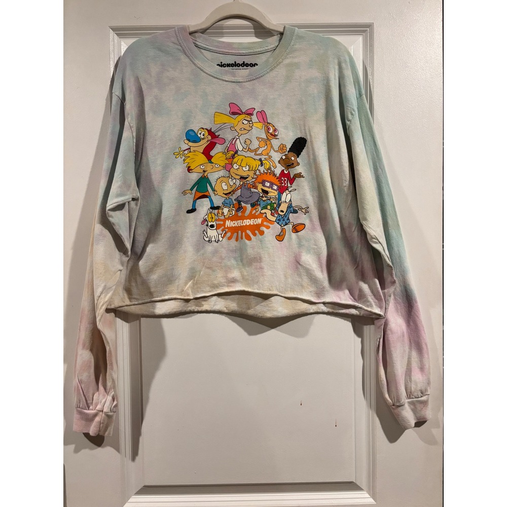 Nickelodeon 90s Cartoon Graphic Crop Top Tie Dye Long Sleeve Shirt Large Y2K